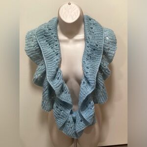 Aimee Lynn Light Blue Crochet Knit Scarf